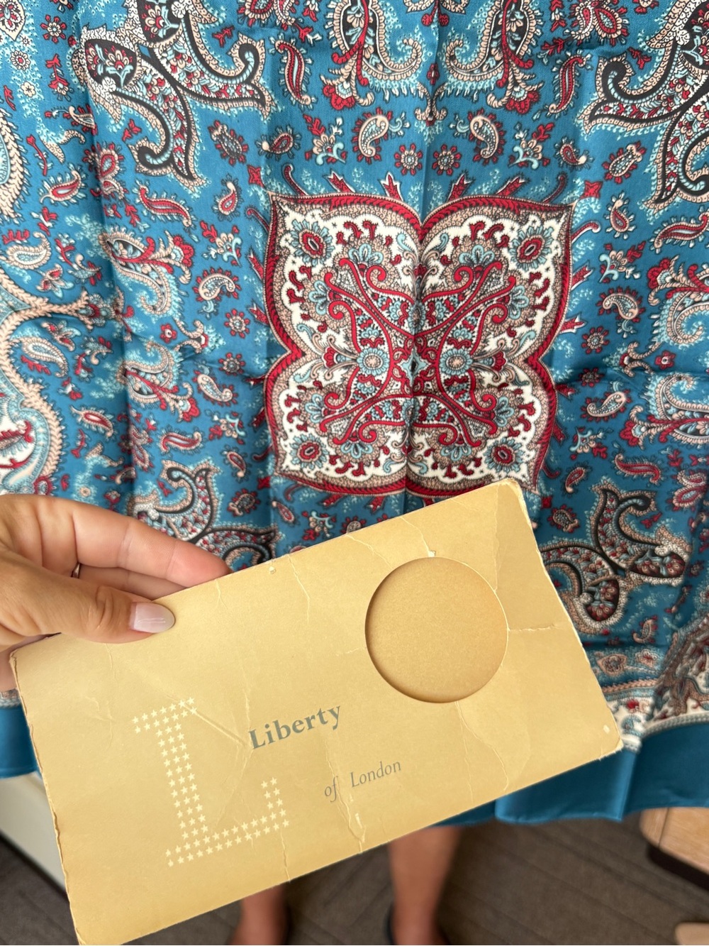 Liberty of London Teal Paisley Silk Scarf with Red and Cream Accents - Picture 6 of 6